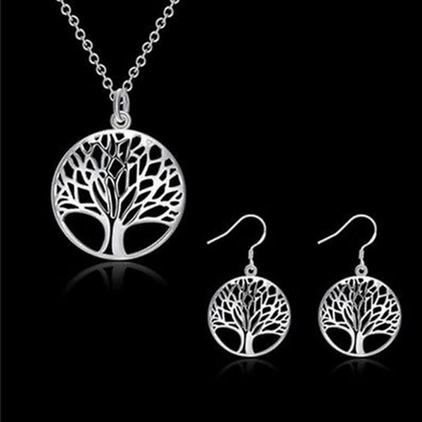 Ensemble de bijoux en argent sterling en arbre retro: 
boucle pendante et collier.18"