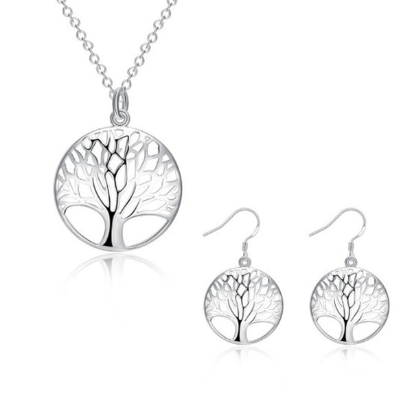 Ensemble de bijoux en argent sterling en arbre retro: 
boucle pendante et collier.18"